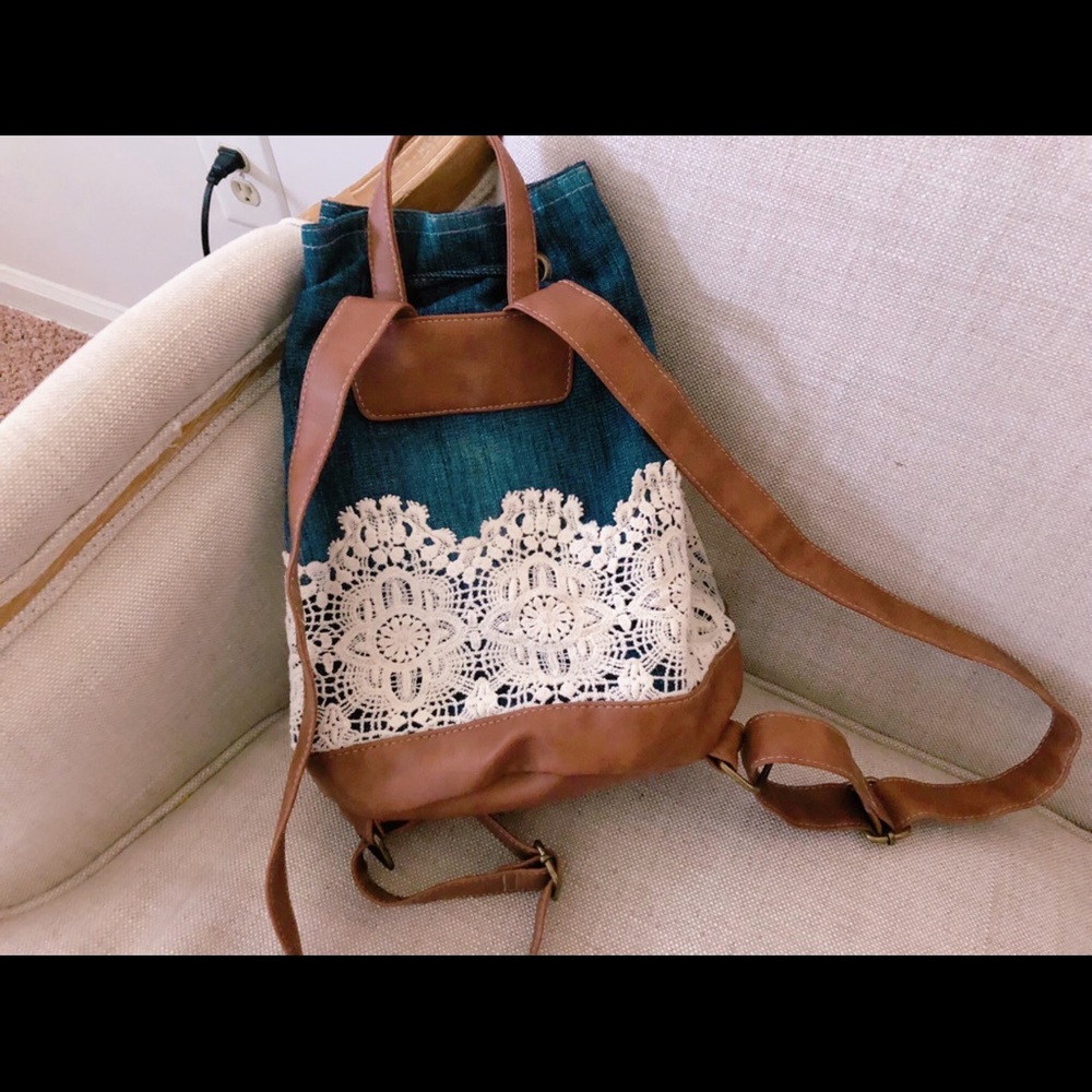 Denim Lace Back Pack - Picture 2 of 4